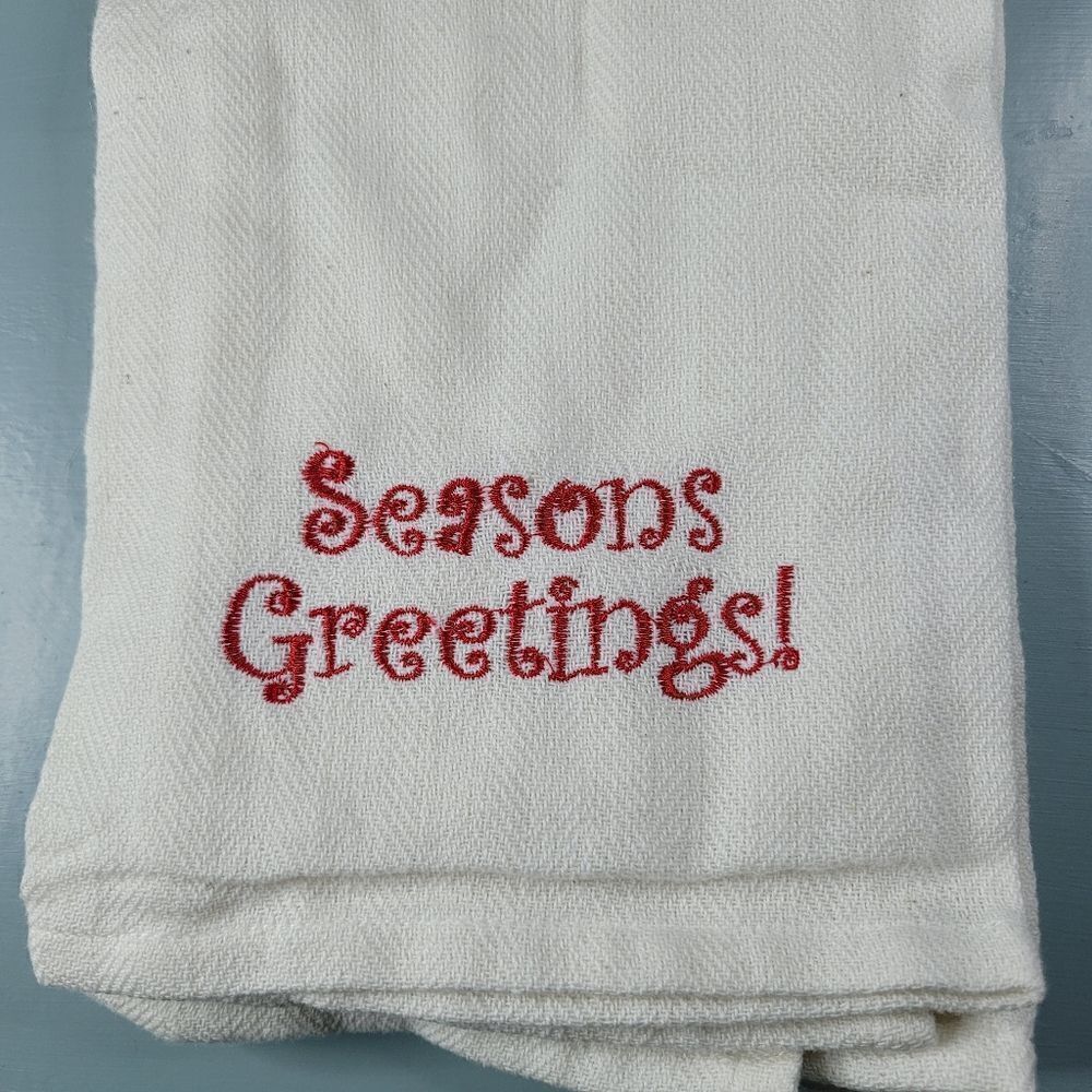 Seasons Greatings kitchen towels embroidered - Picture 2 of 2